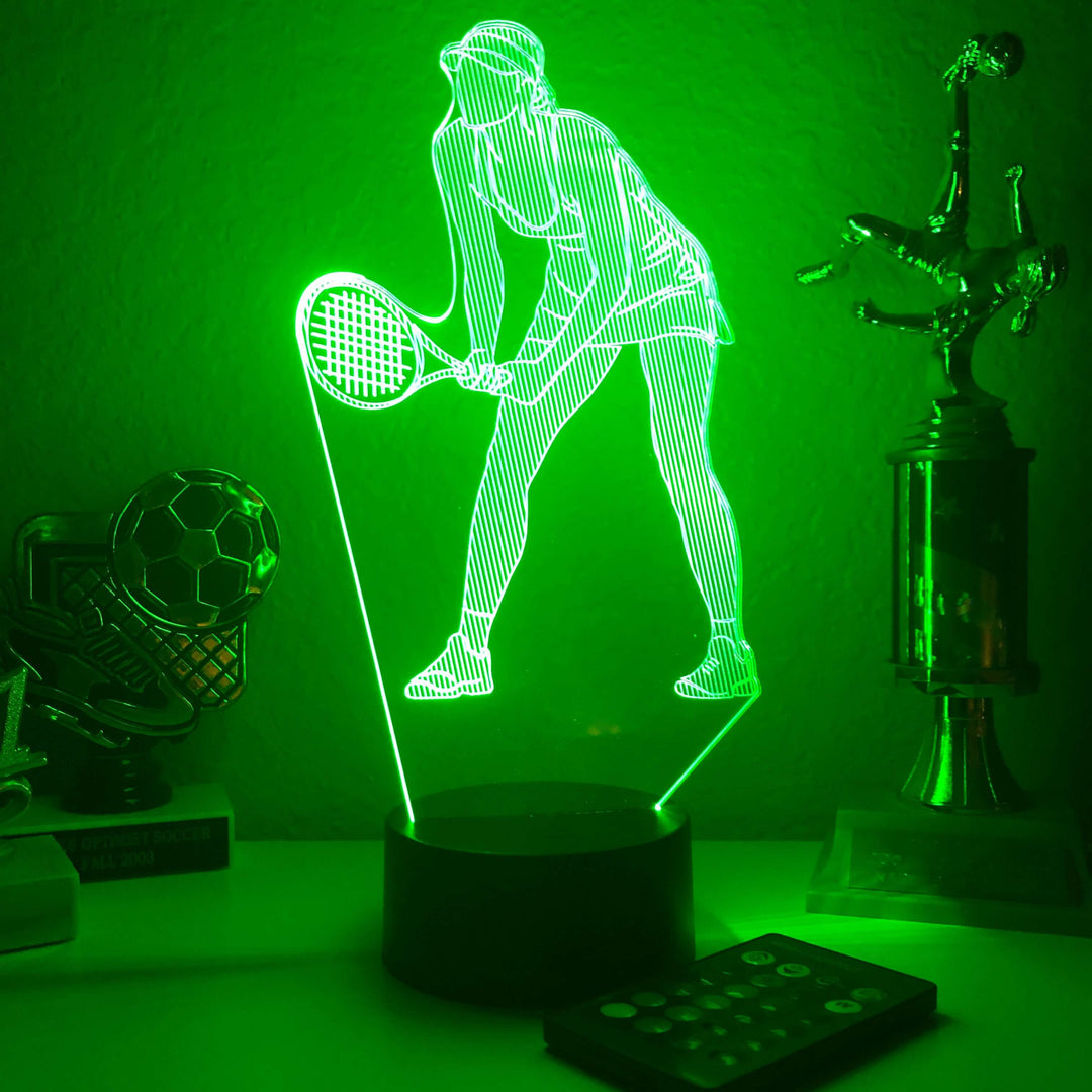 Female Tennis Player - 3D Optical Illusion Lamp – Carve Craftworks, LLC